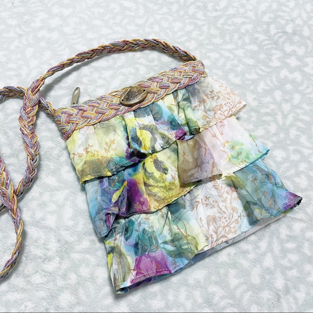 Cappelli Straworld Bag Crossbody Cloth Ruffle Watercolor Floral Woven